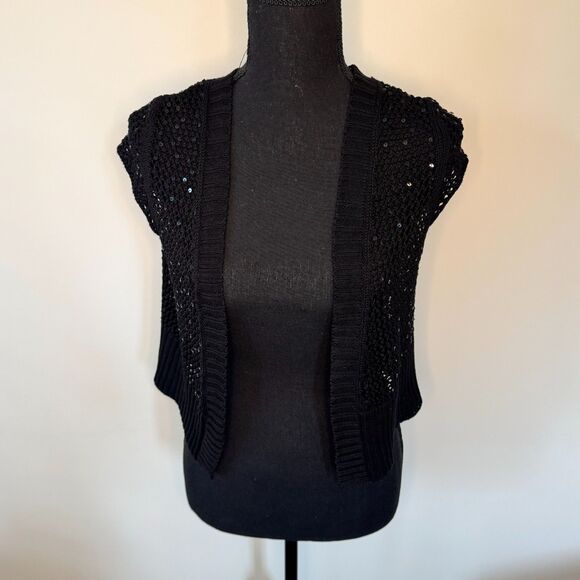 White House Black Market Sweaters - White House Black Market Women's Black Sequins Shrug Size Medium
